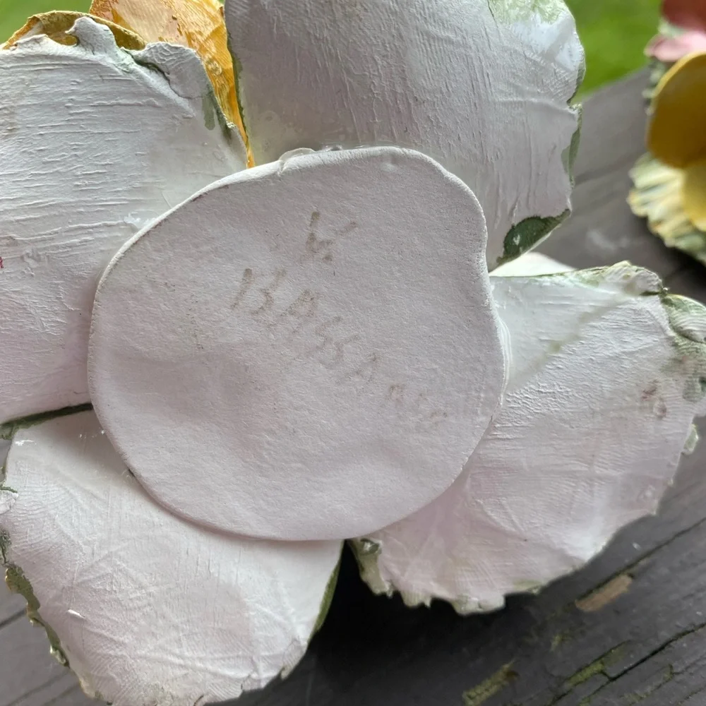 Pair of Vintage Ceramic Flower Candle Holders - Yellow and Pink - Picture 5 of 5